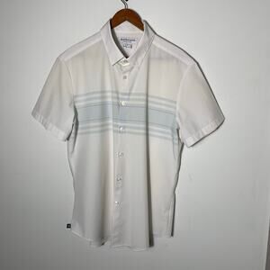 Mens Mizzen and Main Leeward Shorts Sleeve Shirt, white with blue size L EUC!